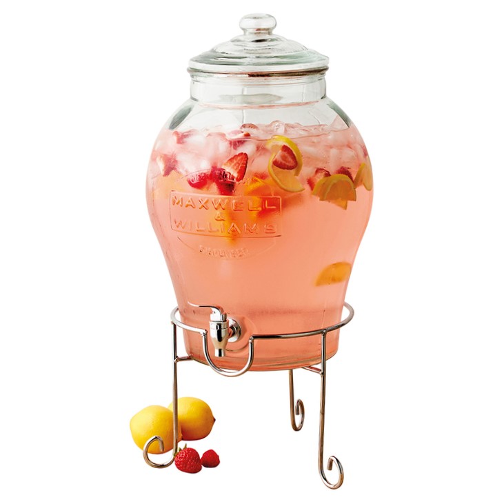 Drinks Dispenser - Round Glass With Stand - 11L