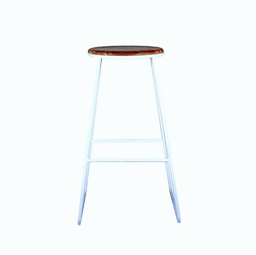 Bar Stool - Wire White with Dark Wood Top