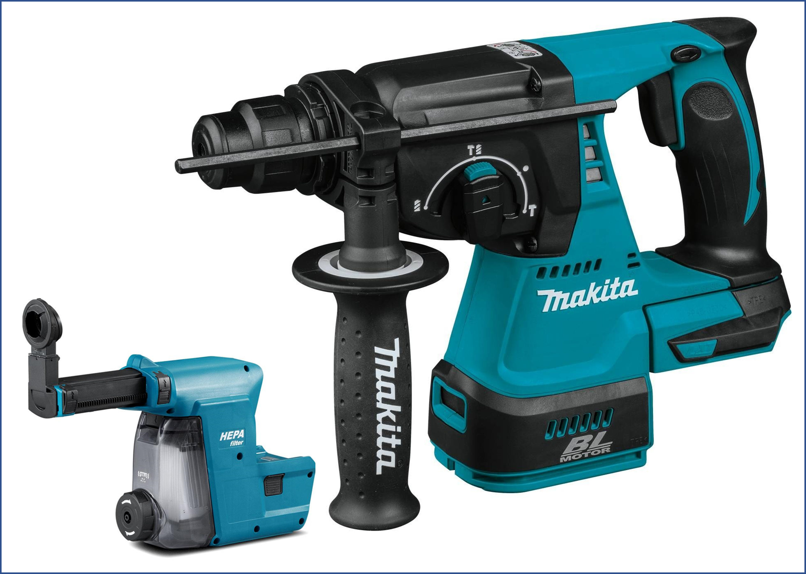 Rotary Hammer and Dust Extractor - Cordless 18V- 24mm SDS Plus - Makita 